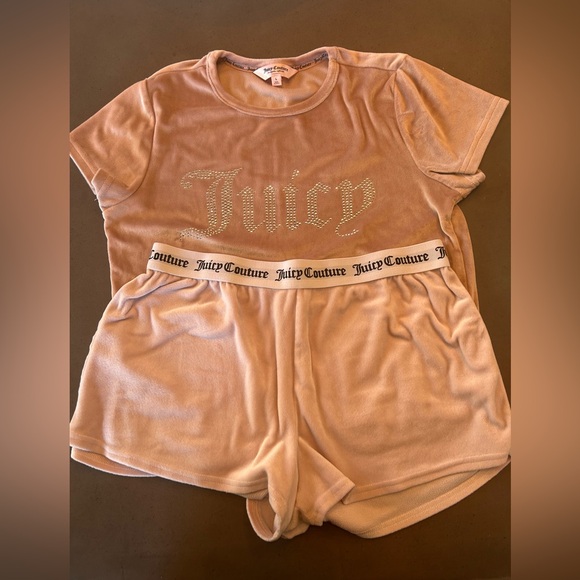 Juicy Couture Blush Pink Velour Set with Rhinestones- lounge or pajama set - Picture 1 of 9